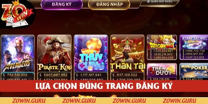 Chọn đúng trang để đăng ký ZOWIN