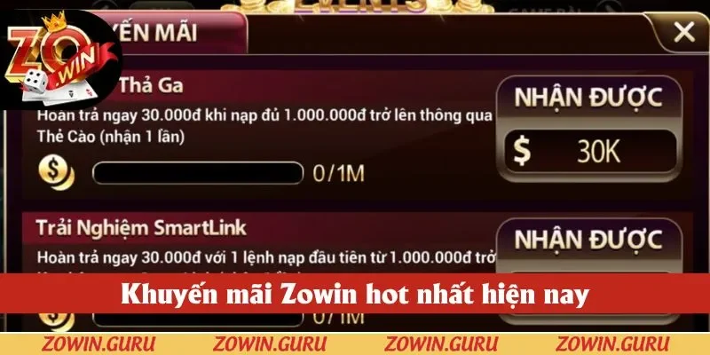 Khuyến mãi Zowin hot nhất hiện nay